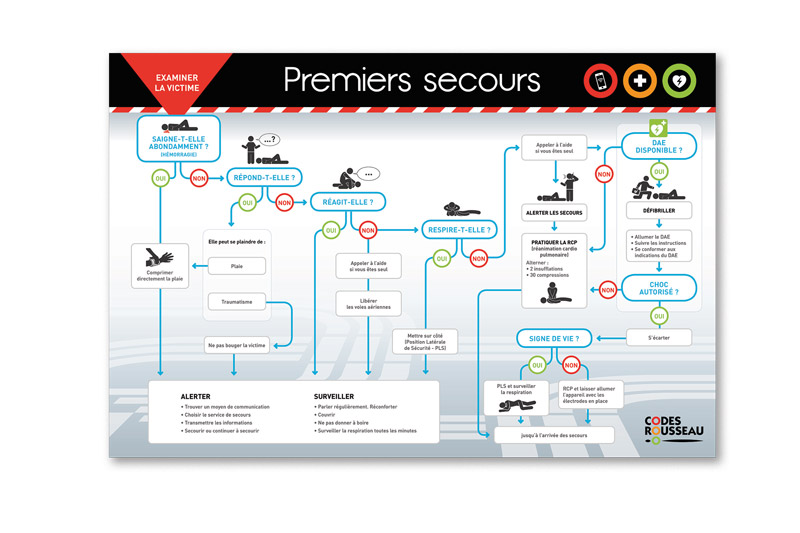 CARTE MURALE PELLICULÉE PREMIERS SECOURS Codes Rousseau