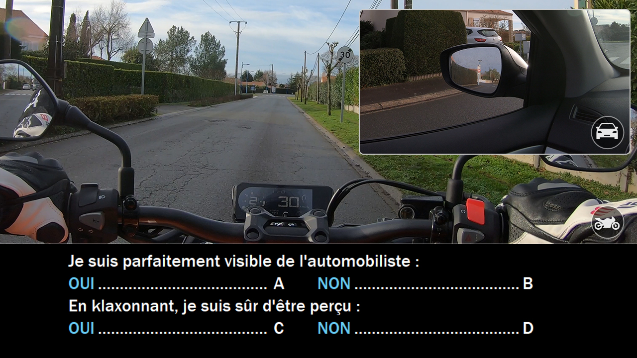 Question 3 : en vue mixte (motard / automobilistes)